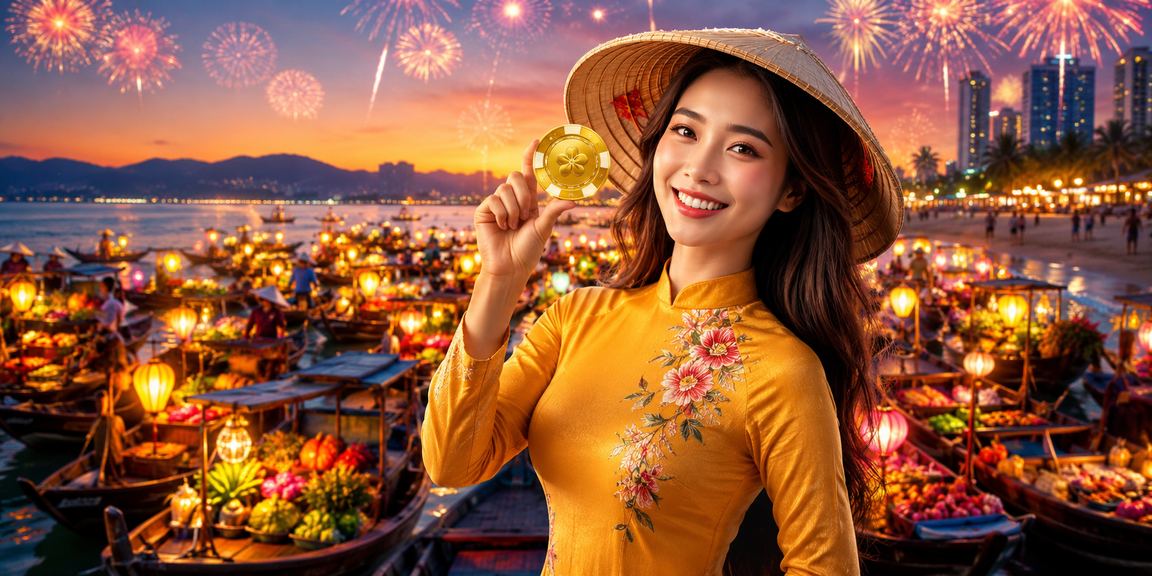 Khung cảnh bãi biển Đà Nẵng với người chơi thưởng thức giải trí casino cân bằng và thoải mái